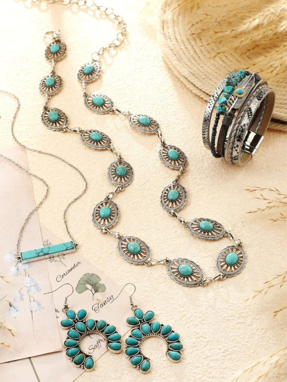 4 Pcs Bohemian Jewelry Turquoise Set for Women Western Turquoise Set Waist Belt - Picture 7 of 7